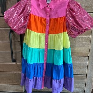 QUEEN OF SPARKLES Pink and Rainbow Dress